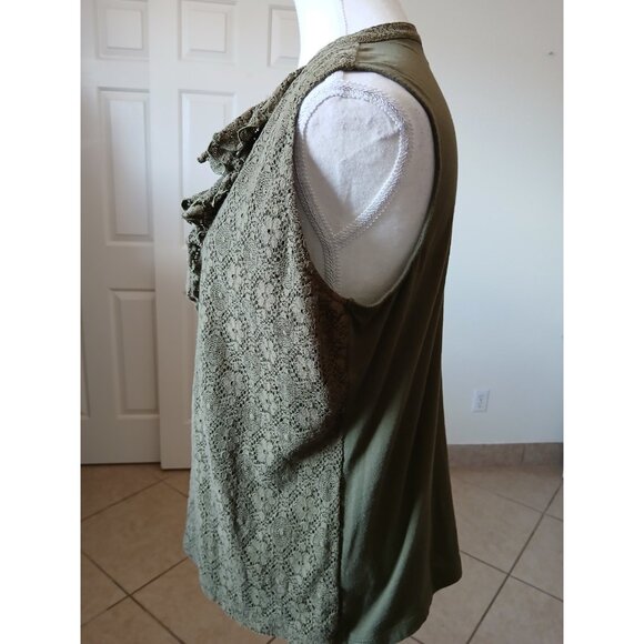 Chaps Denim Petite PXL  Blouse Womens Lace VNeck Sleeveless Lined Summer Spring - Picture 3 of 13